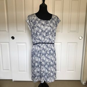 LOFT Navy and White Floral Stencil Dress, NWT